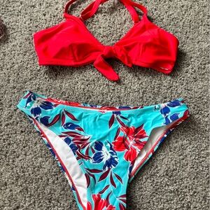 Floral Kids Swim Set - Red and Blue